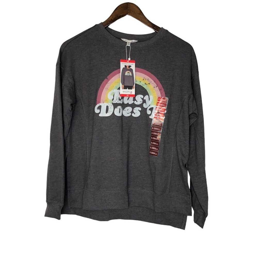 NWT Wildfox‎ Rainbow Easy Does It Grey Sweatshirt Sz XS